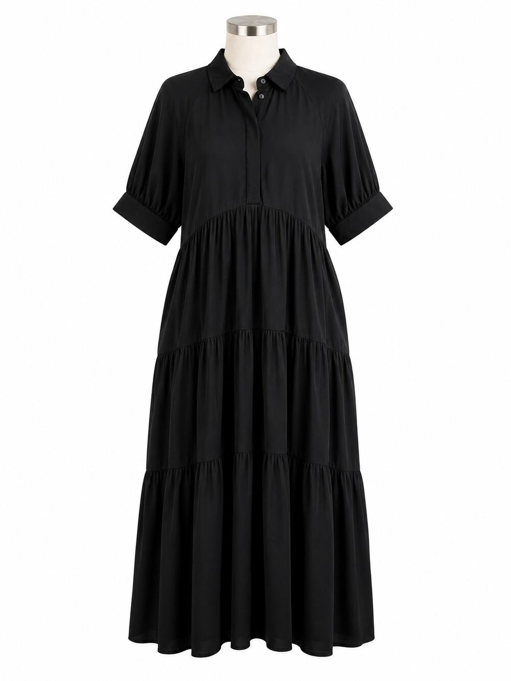 Natural Life Rebecca ButterSoft Black Tiered Midi Dress w/Pockets - Size XS